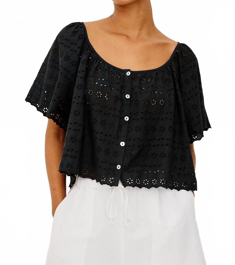 NEW RAILS miller short sleeves blouse in black eyelet